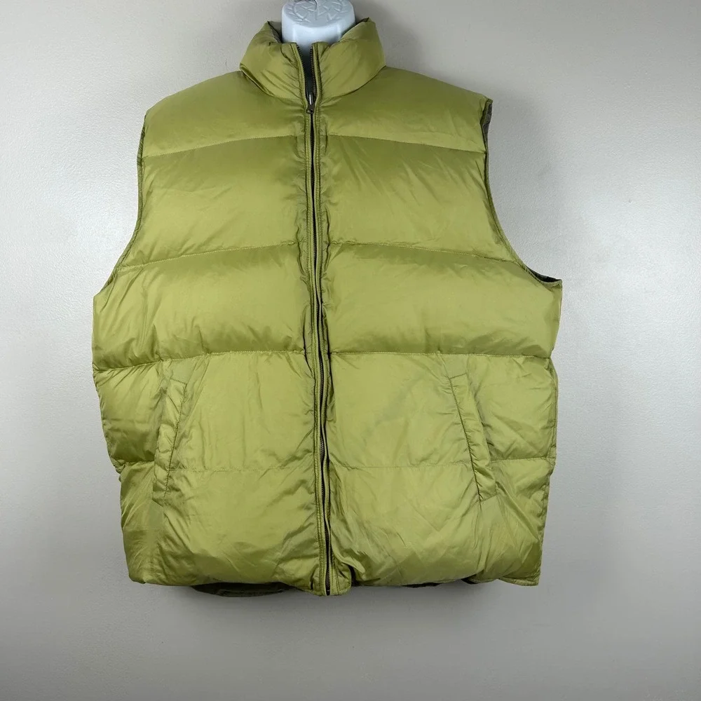 Joseph Abboud Mens Reversible Down Puffer Vest XL Green Taupe Full Zip Outdoor